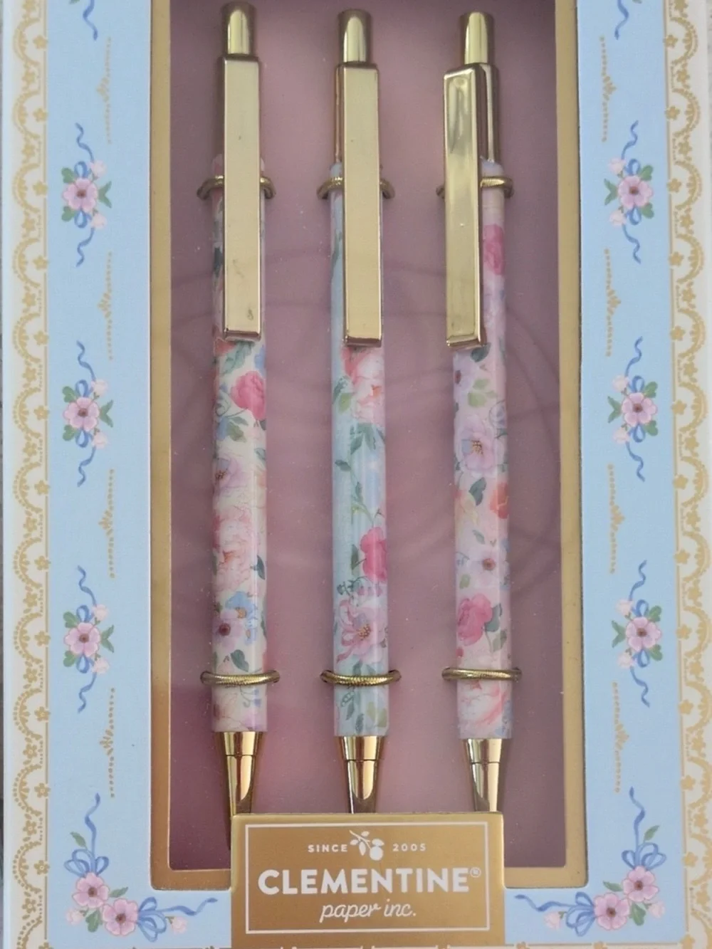 Pink Floral Ballpoint Pen Set - 3 Pack
